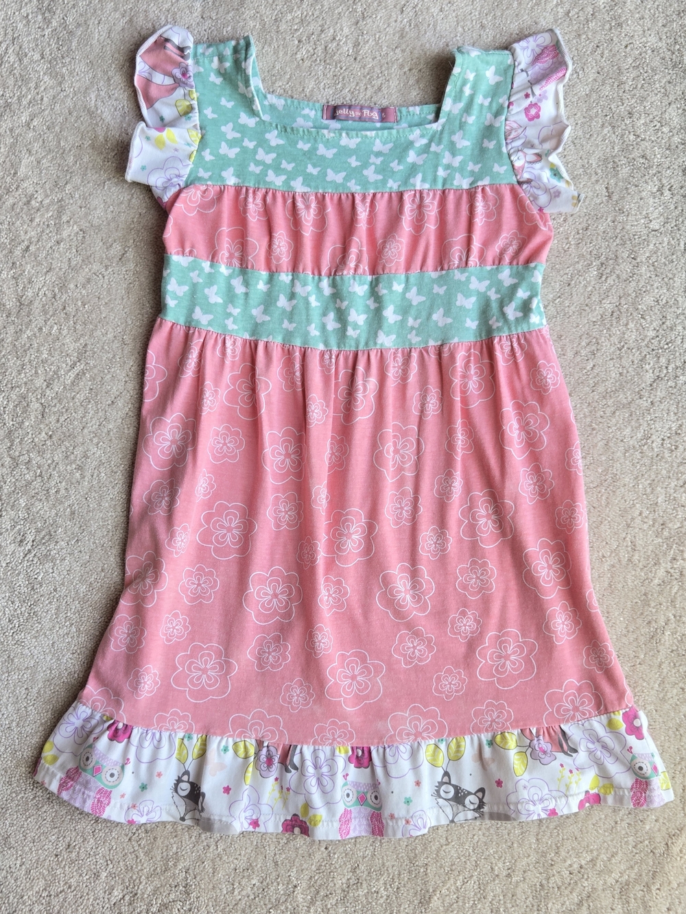 Jelly The Pug Coral and Mint Green Floral Tiered Casual Dress